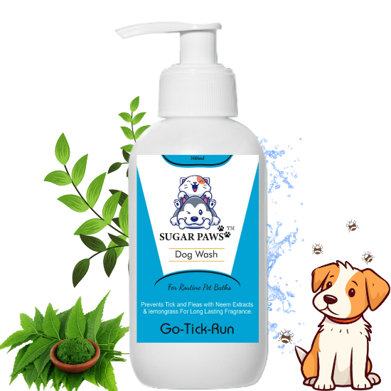 SUGAR PAWS Go-Tick-Run Neem Pet Shampoo for Dogs, Puppies 300ml