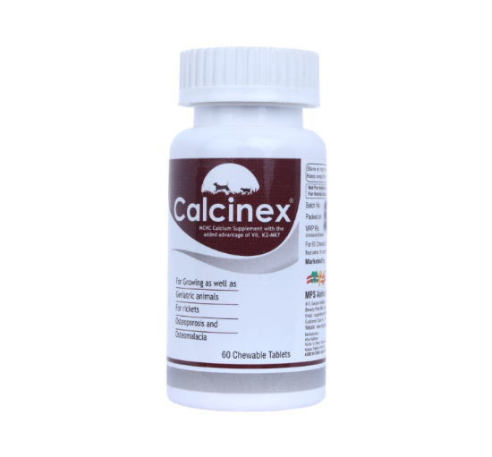 Calcinex Tablets – Calcium & Bone Health Supplement for Dogs and Cats Med Bottle Front View